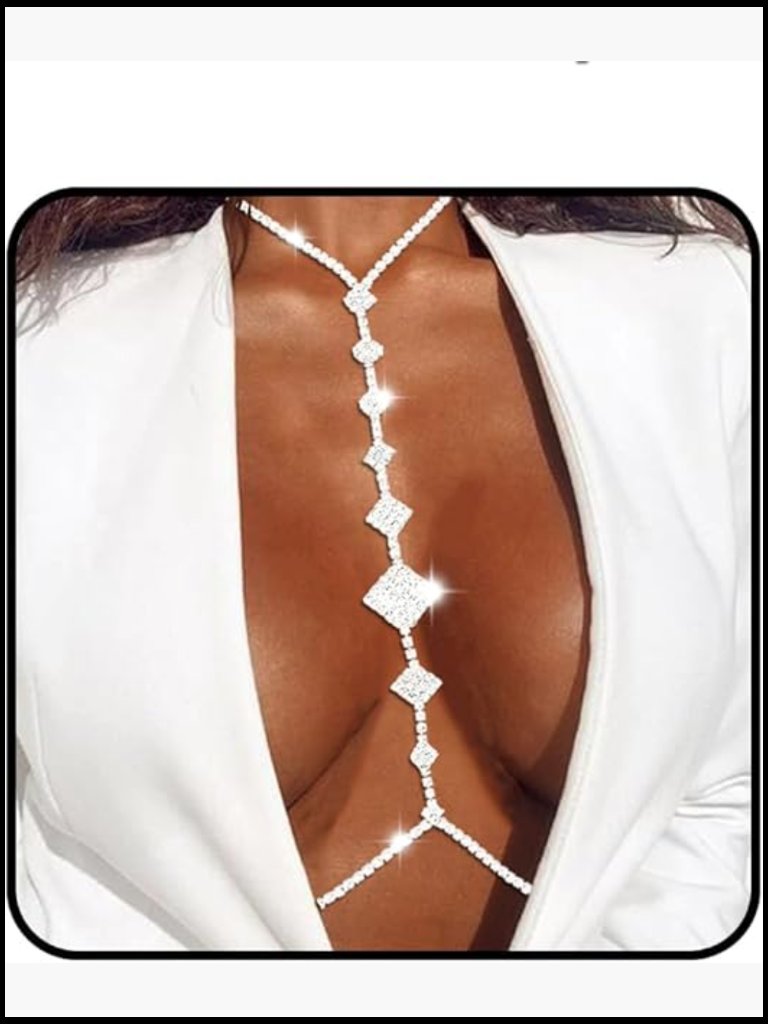 Dainty Crystal Body Chain Silver Sexy Chest Bikini Waist Chain Beach Summer